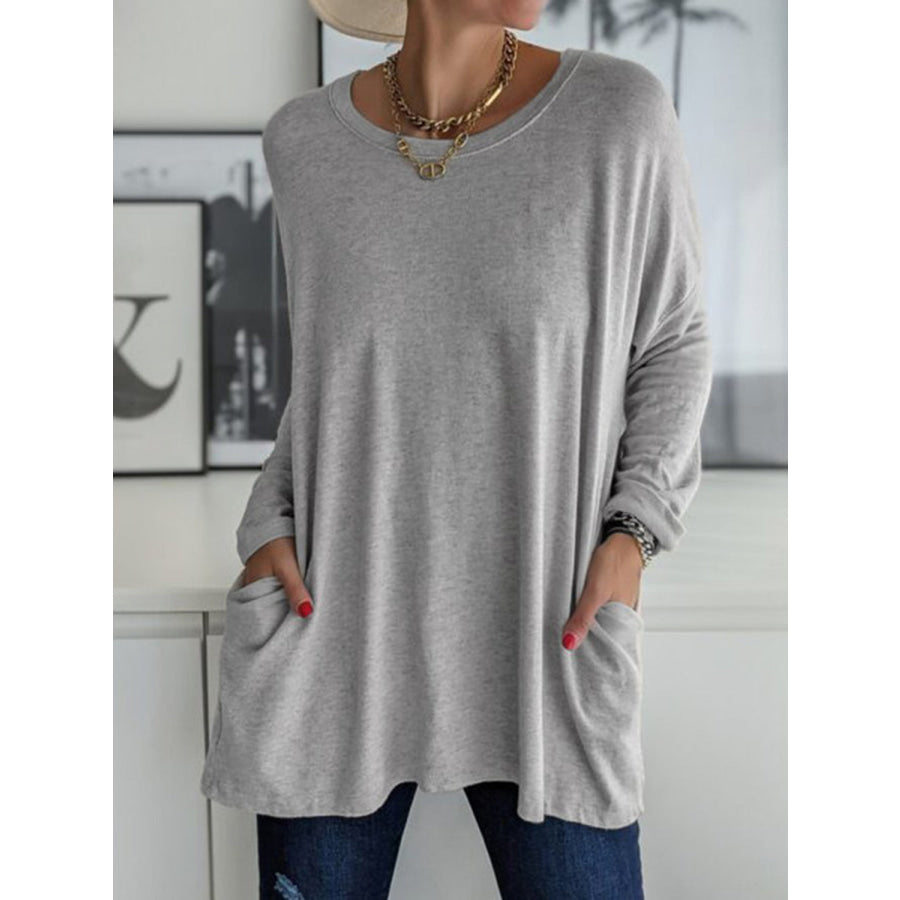 Full Size Round Neck Long Sleeve T-Shirt Dark Gray / S Apparel and Accessories