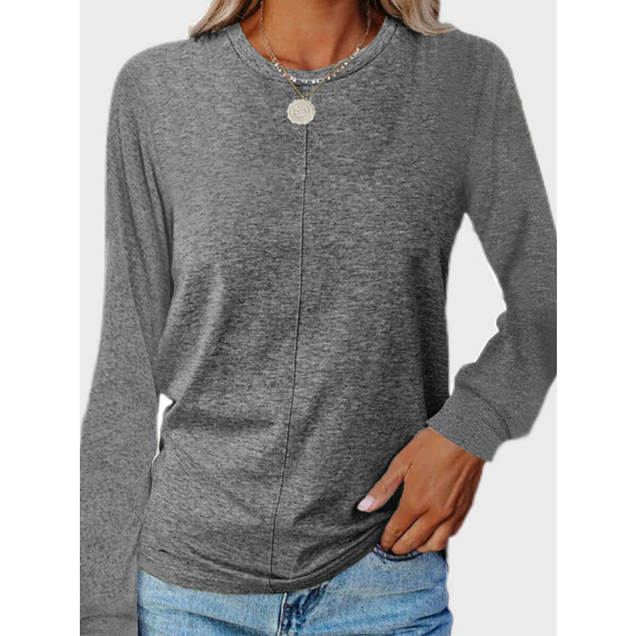 Full Size Round Neck Long Sleeve T-Shirt Dark Gray / S Apparel and Accessories