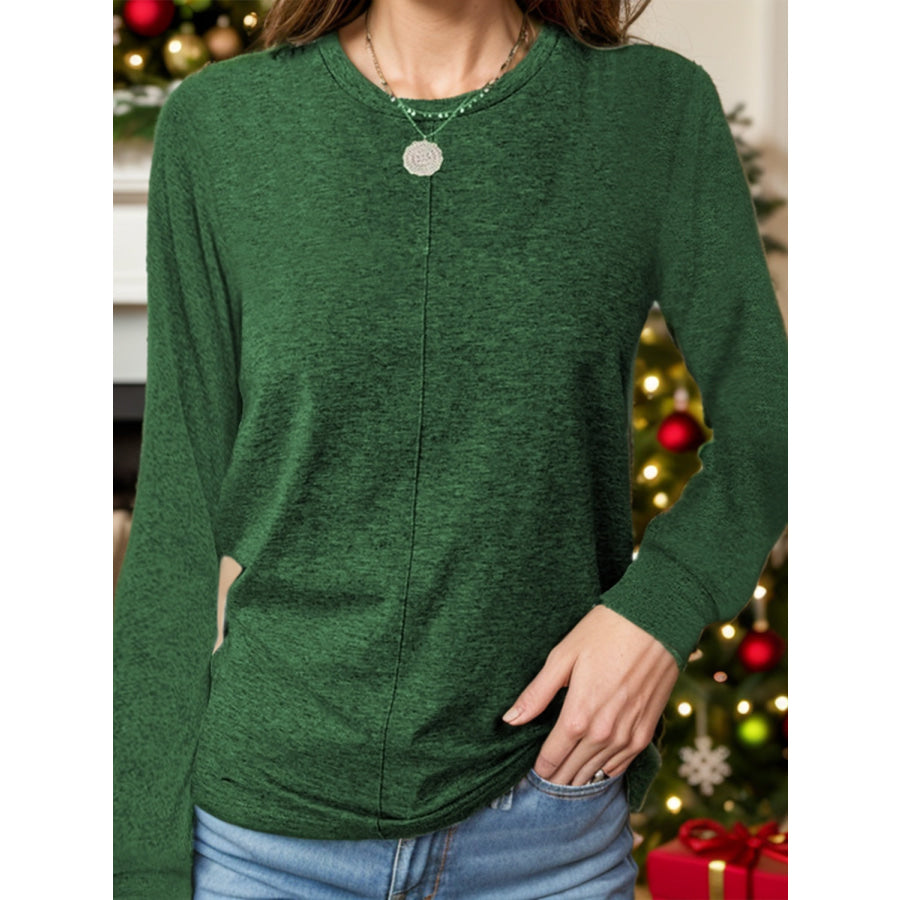 Full Size Round Neck Long Sleeve T-Shirt Dark Green / S Apparel and Accessories