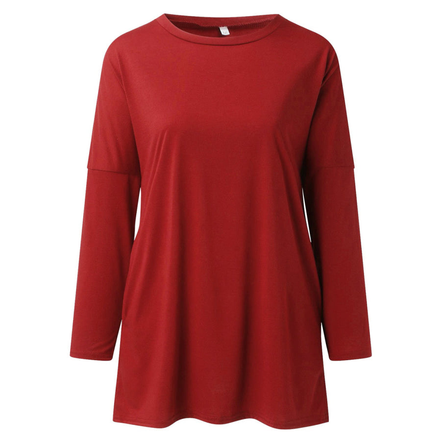 Full Size Round Neck Long Sleeve T-Shirt Deep Red / S Apparel and Accessories