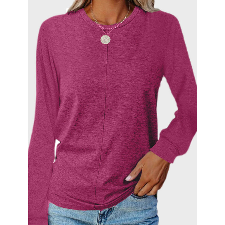 Full Size Round Neck Long Sleeve T-Shirt Deep Rose / S Apparel and Accessories