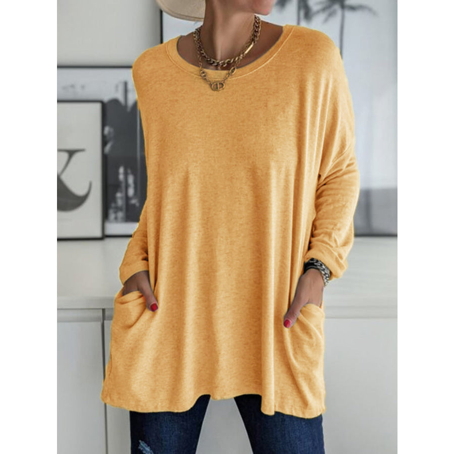 Full Size Round Neck Long Sleeve T-Shirt Gold / S Apparel and Accessories