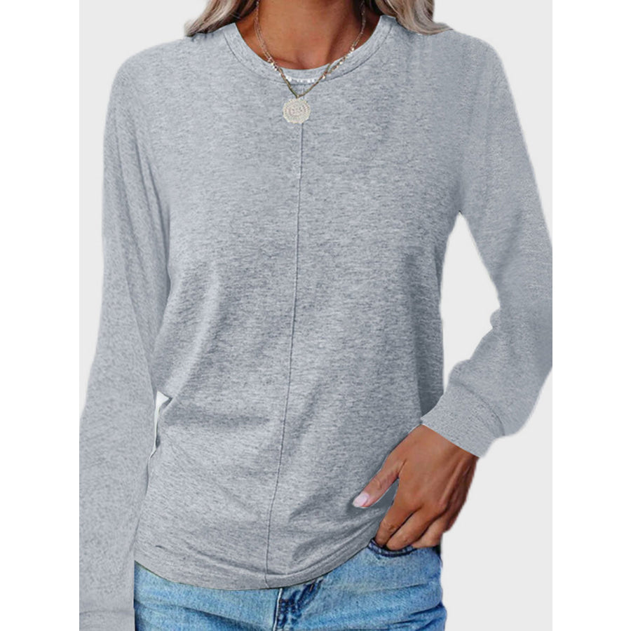 Full Size Round Neck Long Sleeve T-Shirt Light Gray / S Apparel and Accessories