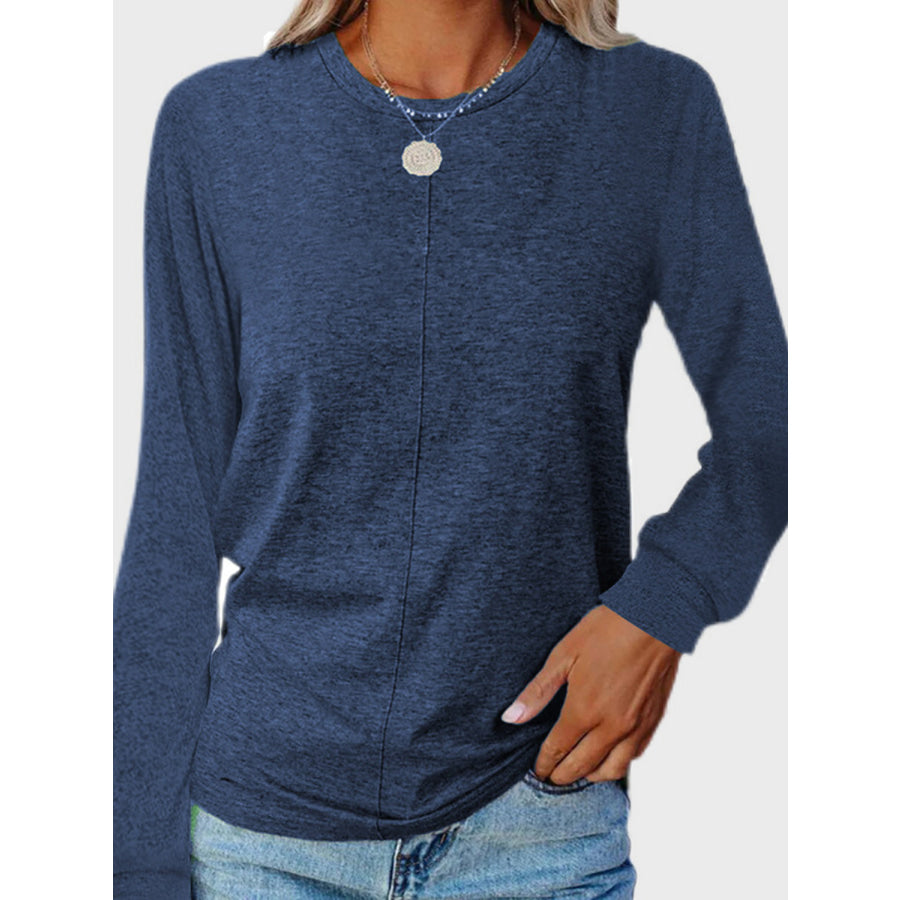 Full Size Round Neck Long Sleeve T-Shirt Peacock Blue / S Apparel and Accessories