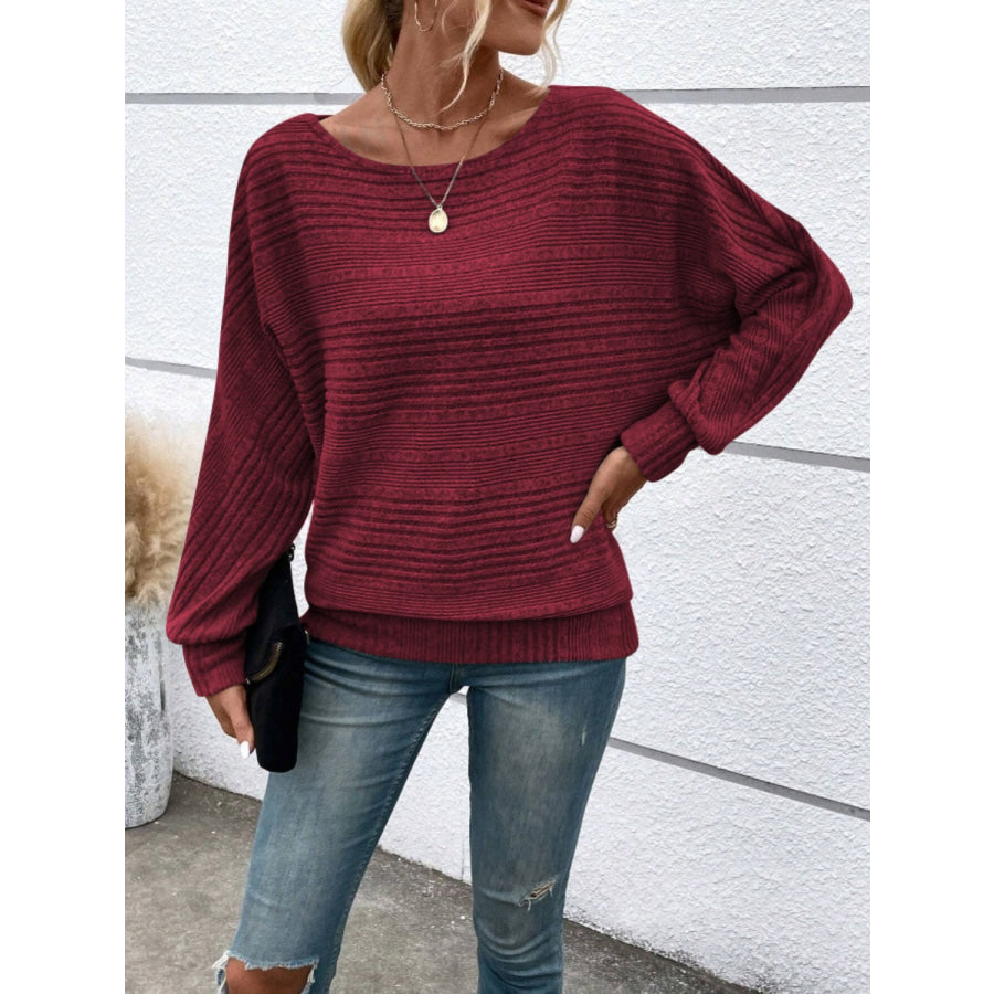 Full Size Round Neck Long Sleeve Top Apparel and Accessories