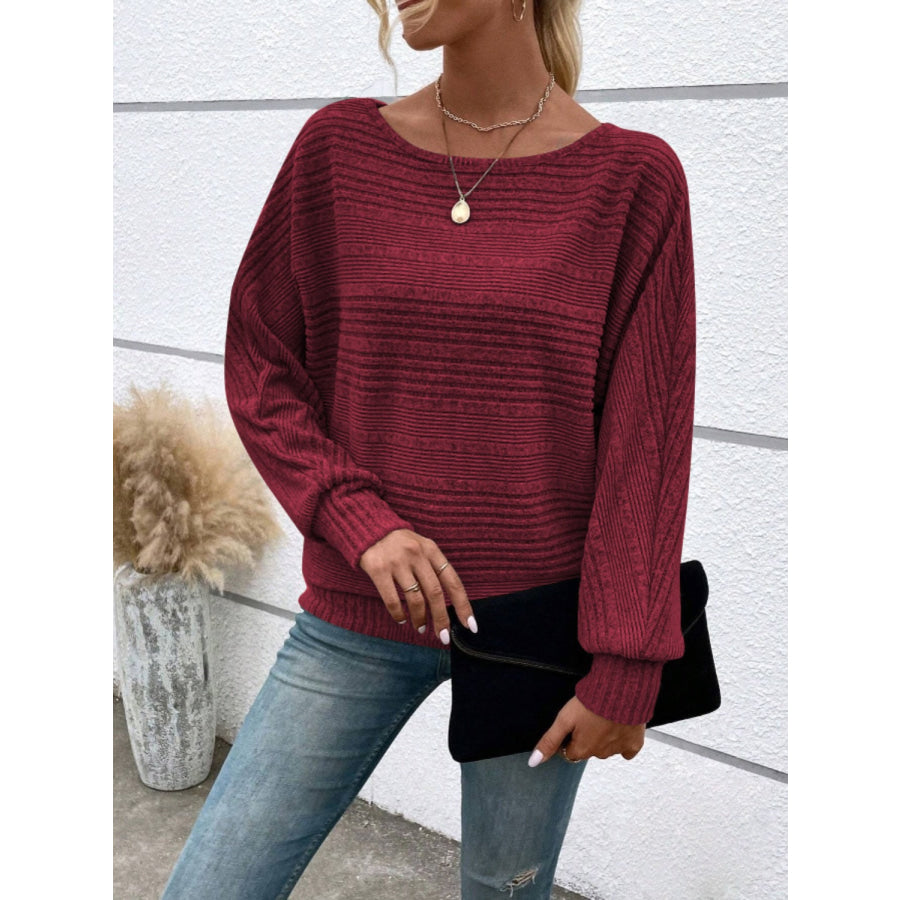 Full Size Round Neck Long Sleeve Top Apparel and Accessories