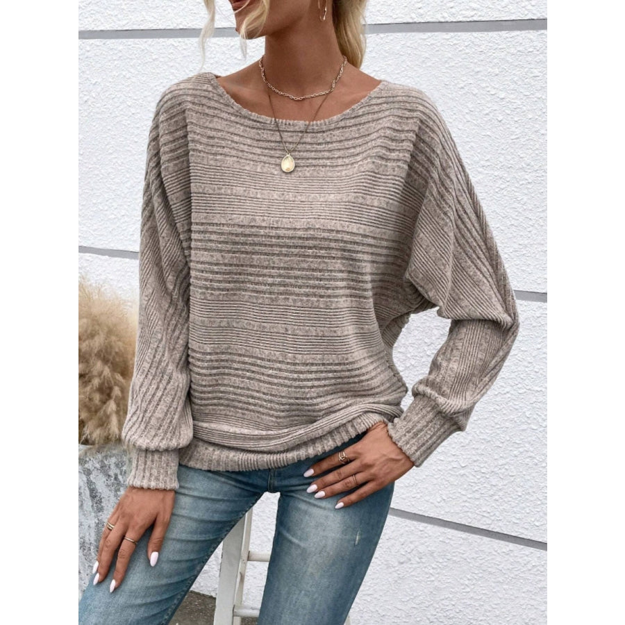 Full Size Round Neck Long Sleeve Top Mocha / S Apparel and Accessories