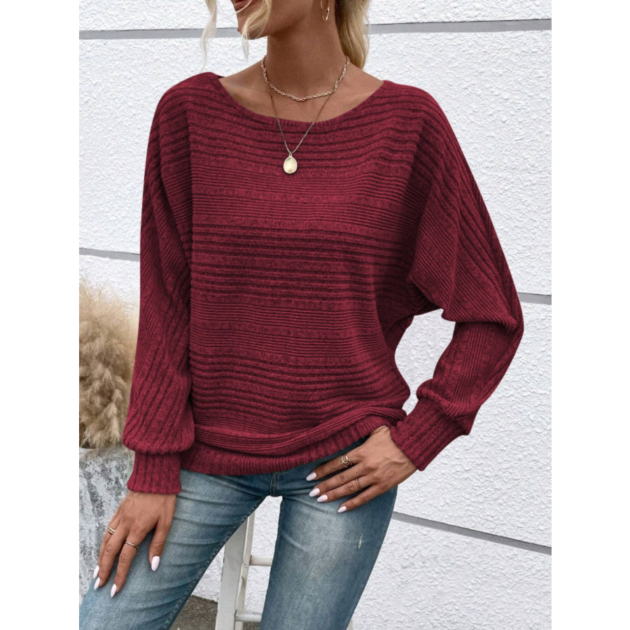 Full Size Round Neck Long Sleeve Top Apparel and Accessories