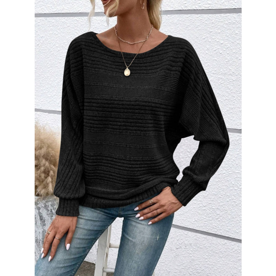 Full Size Round Neck Long Sleeve Top Black / S Apparel and Accessories