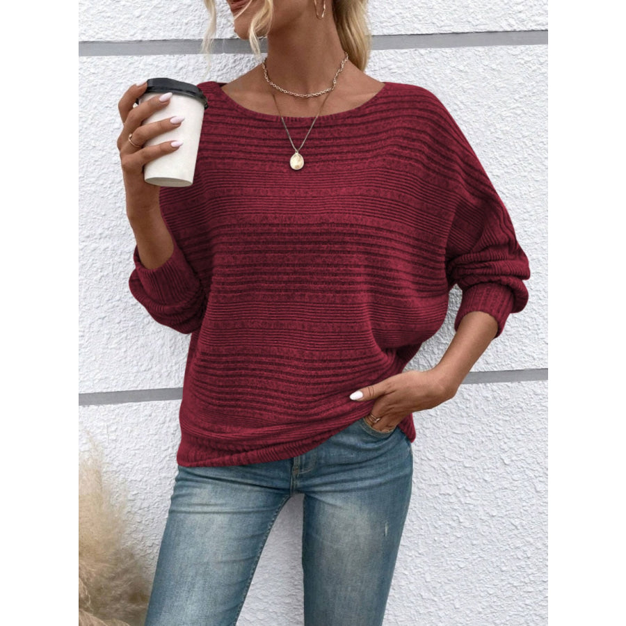 Full Size Round Neck Long Sleeve Top Burgundy / S Apparel and Accessories