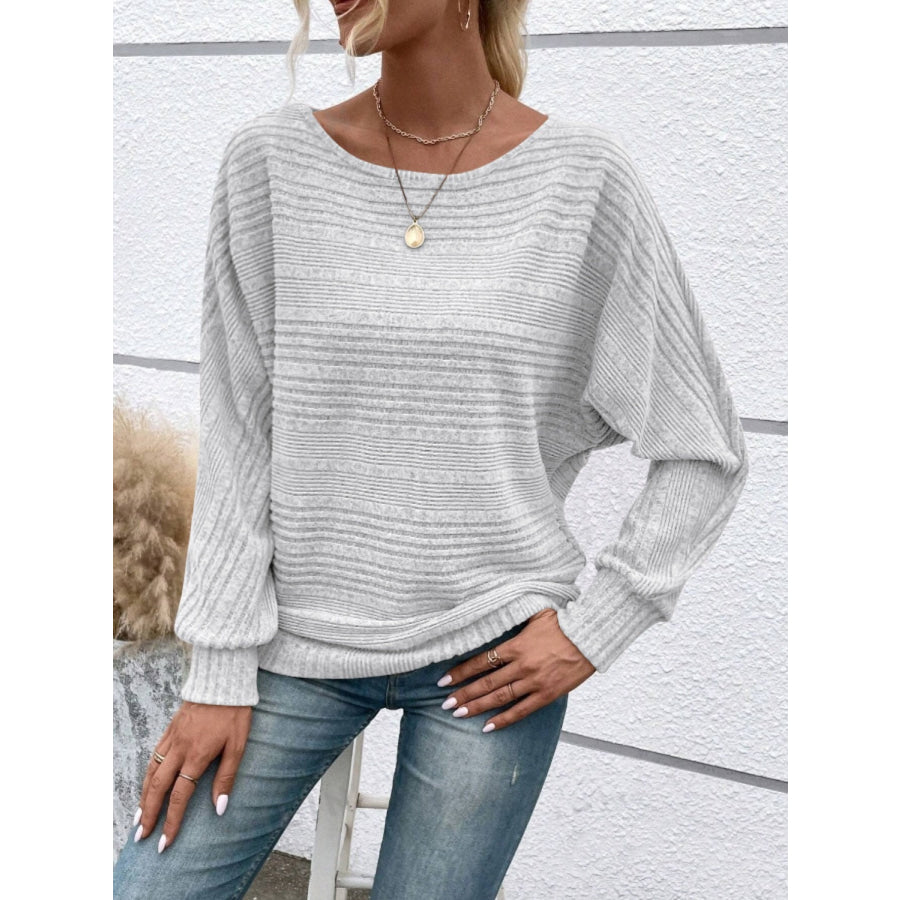 Full Size Round Neck Long Sleeve Top Light Gray / S Apparel and Accessories