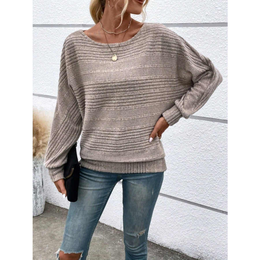 Full Size Round Neck Long Sleeve Top Mocha / S Apparel and Accessories