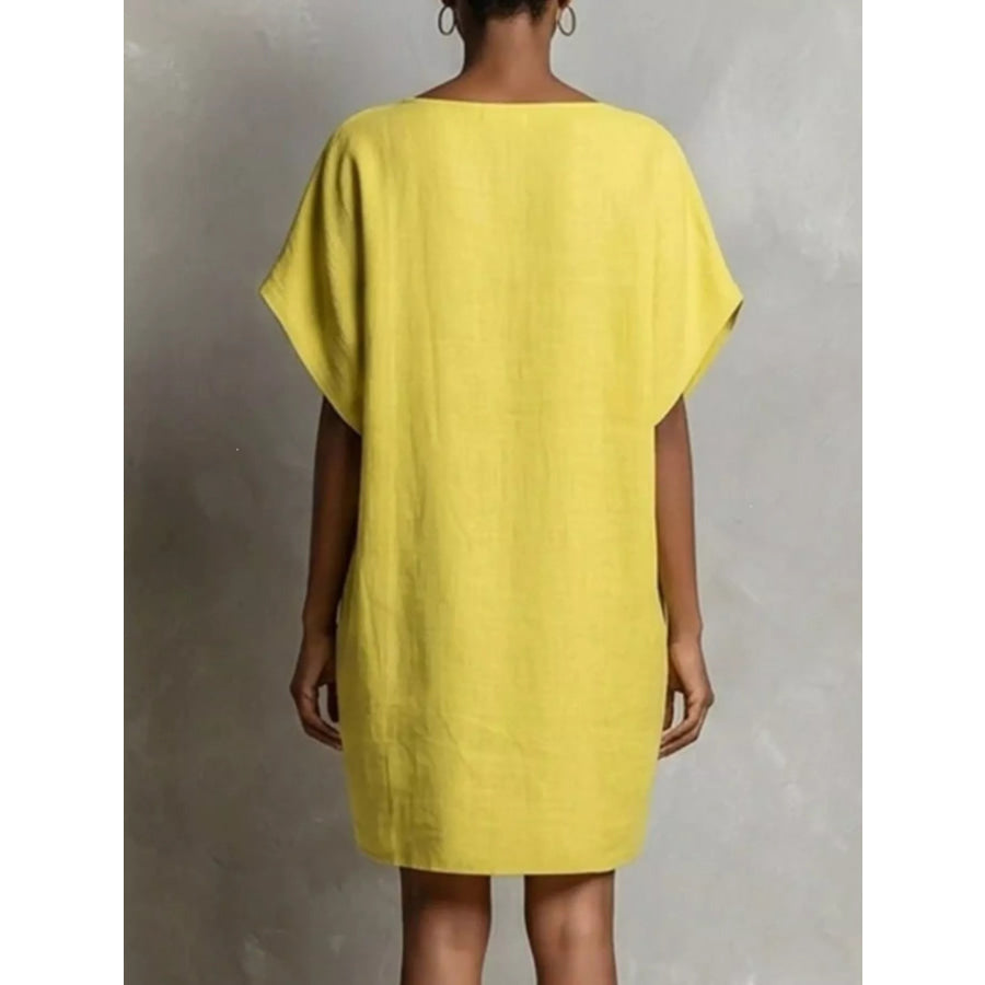Full Size Round Neck Shift Dress with Pockets Plus Apparel and Accessories