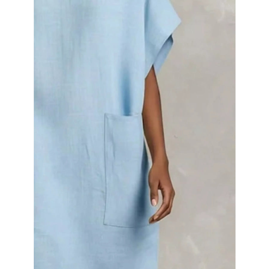Full Size Round Neck Shift Dress with Pockets Plus Apparel and Accessories