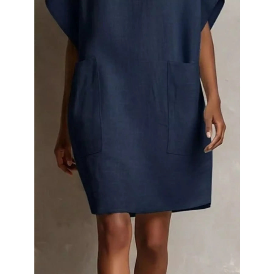 Full Size Round Neck Shift Dress with Pockets Plus Apparel and Accessories