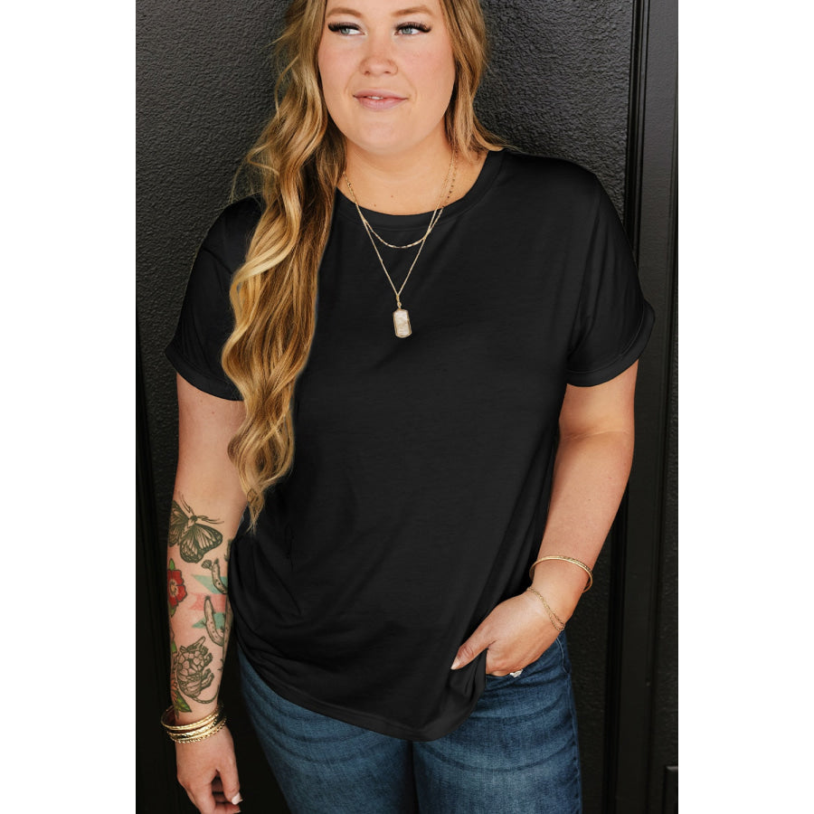 Full Size Round Neck Short Sleeve T - Shirt Black / 1XL Apparel and Accessories