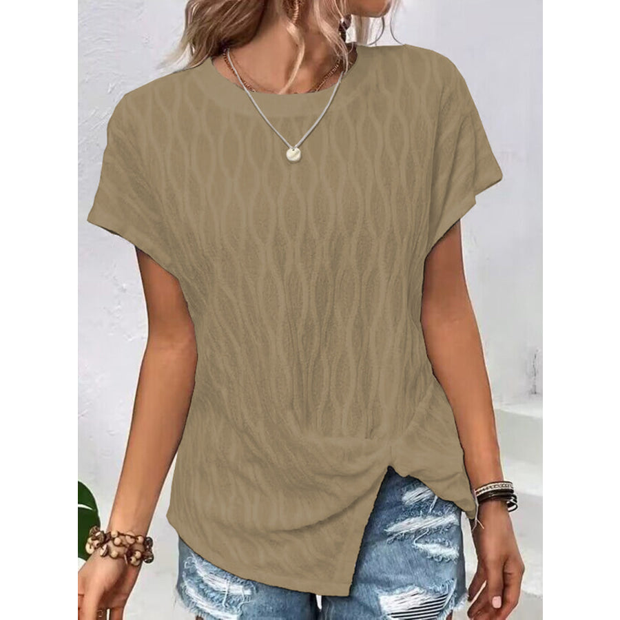 Full Size Round Neck Short Sleeve T - Shirt Camel / S Apparel and Accessories