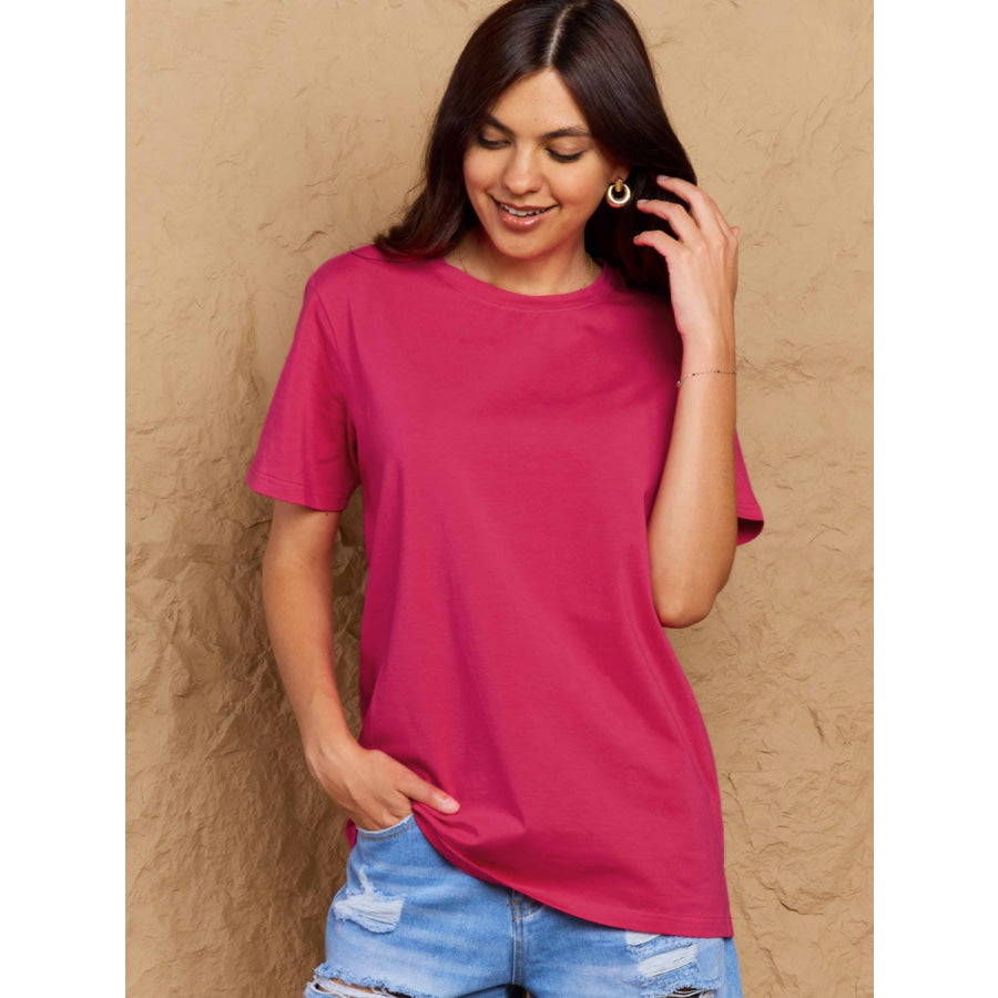 Full Size Round Neck Short Sleeve T-Shirt Deep Rose / S Apparel and Accessories