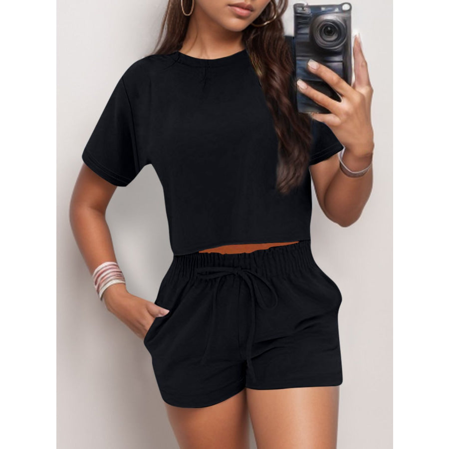 Full Size Round Neck Short Sleeve Top and Shorts Set Apparel and Accessories