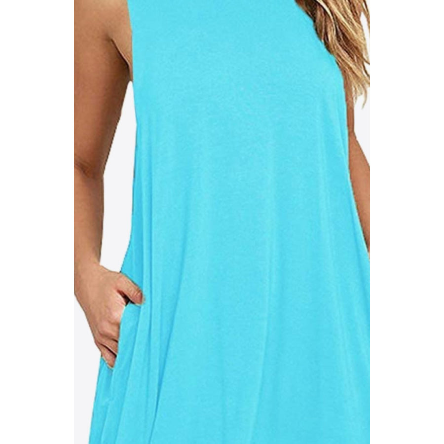 Full Size Round Neck Sleeveless Dress with Pockets