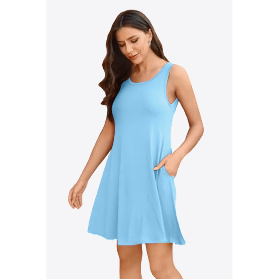 Full Size Round Neck Sleeveless Dress with Pockets