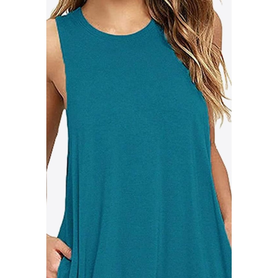 Full Size Round Neck Sleeveless Dress with Pockets