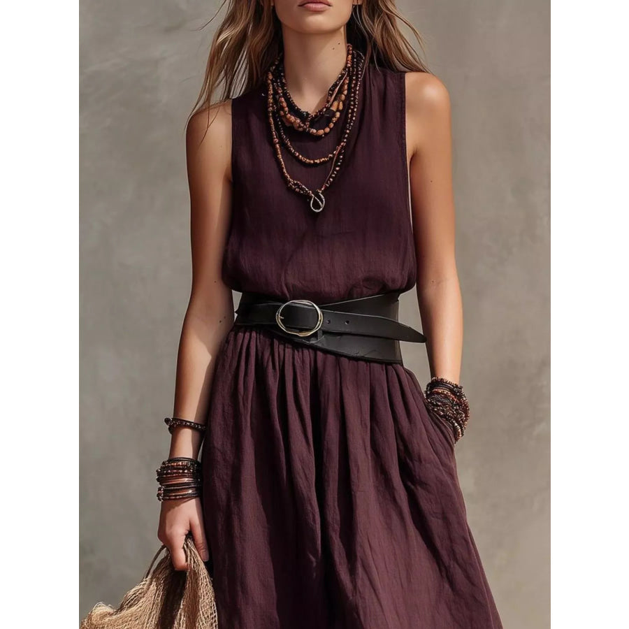 Full Size Round Neck Sleeveless Maxi Dress Plus Size Rust / S Apparel and Accessories