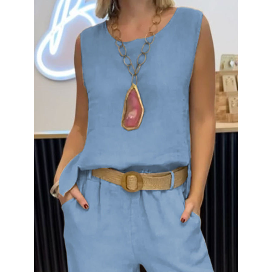 Full Size Round Neck Tank and Pants Set Plus Size Apparel and Accessories
