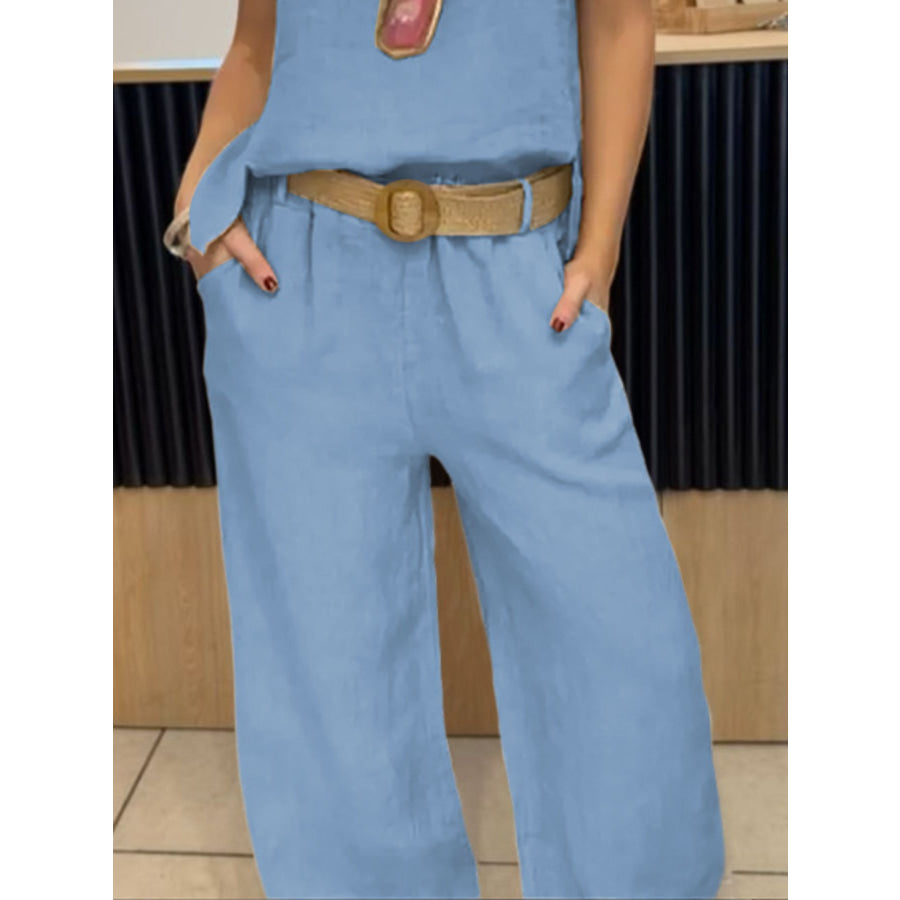 Full Size Round Neck Tank and Pants Set Plus Size Apparel and Accessories