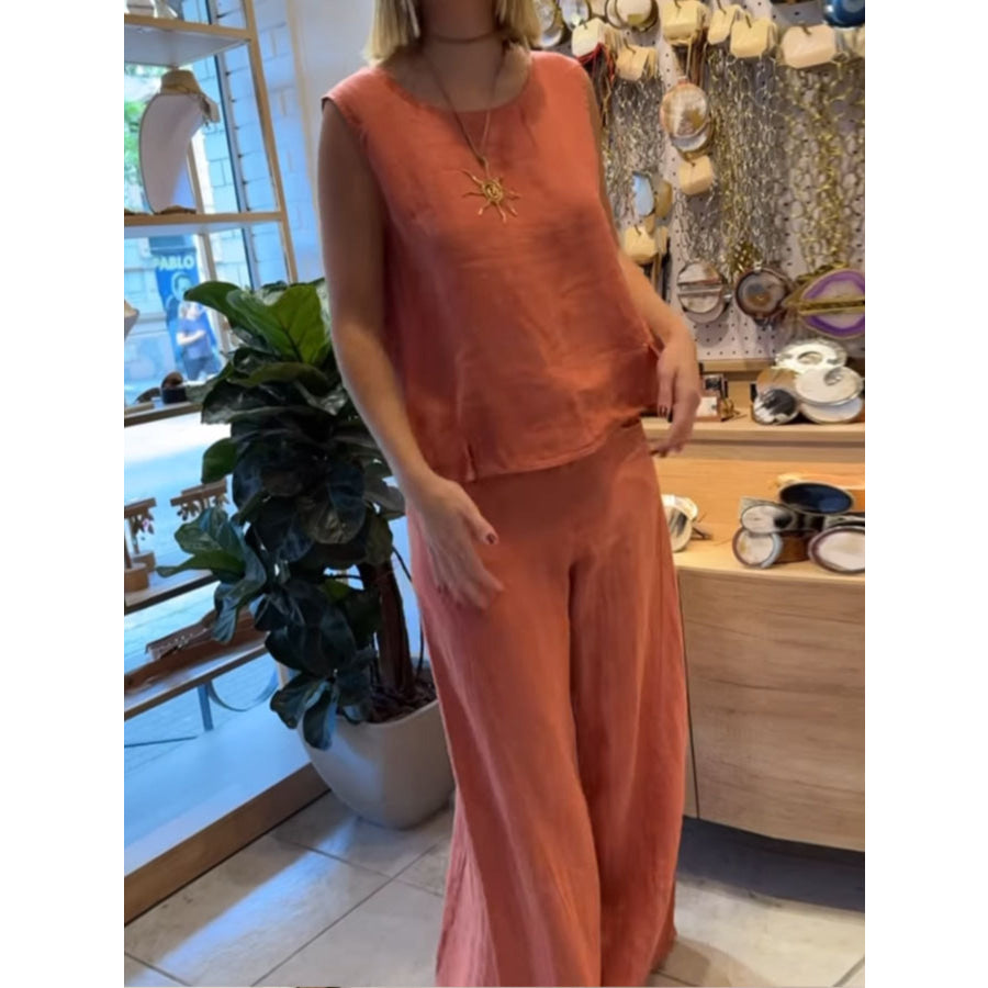Full Size Round Neck Tank and Pants Set Plus Size Apparel and Accessories