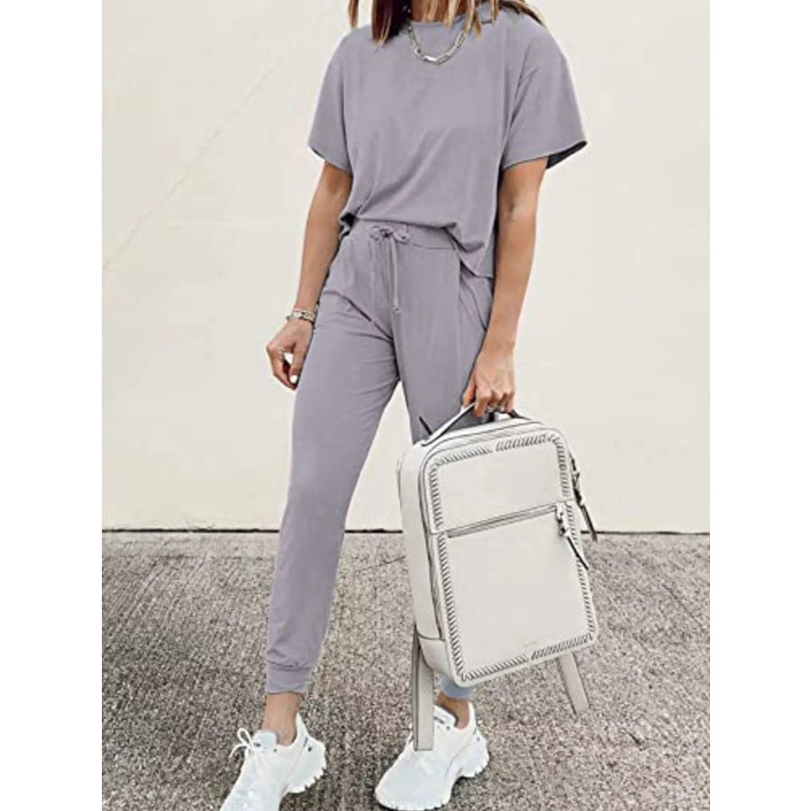 Full Size Round Neck Top and Drawstring Pants Set Plus Size Apparel and Accessories