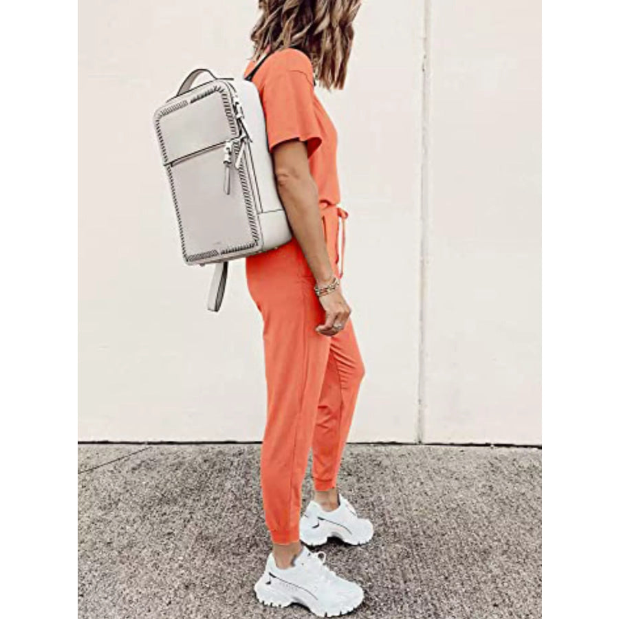 Full Size Round Neck Top and Drawstring Pants Set Plus Size Apparel and Accessories
