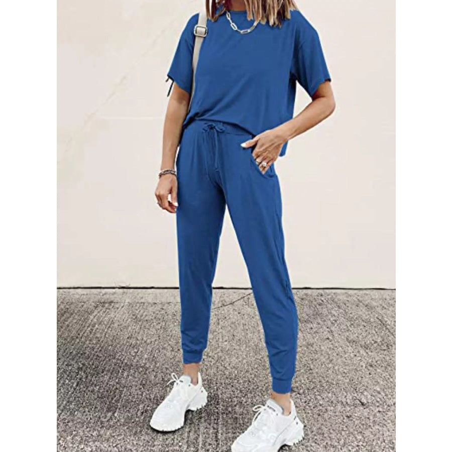Full Size Round Neck Top and Drawstring Pants Set Plus Size Apparel and Accessories