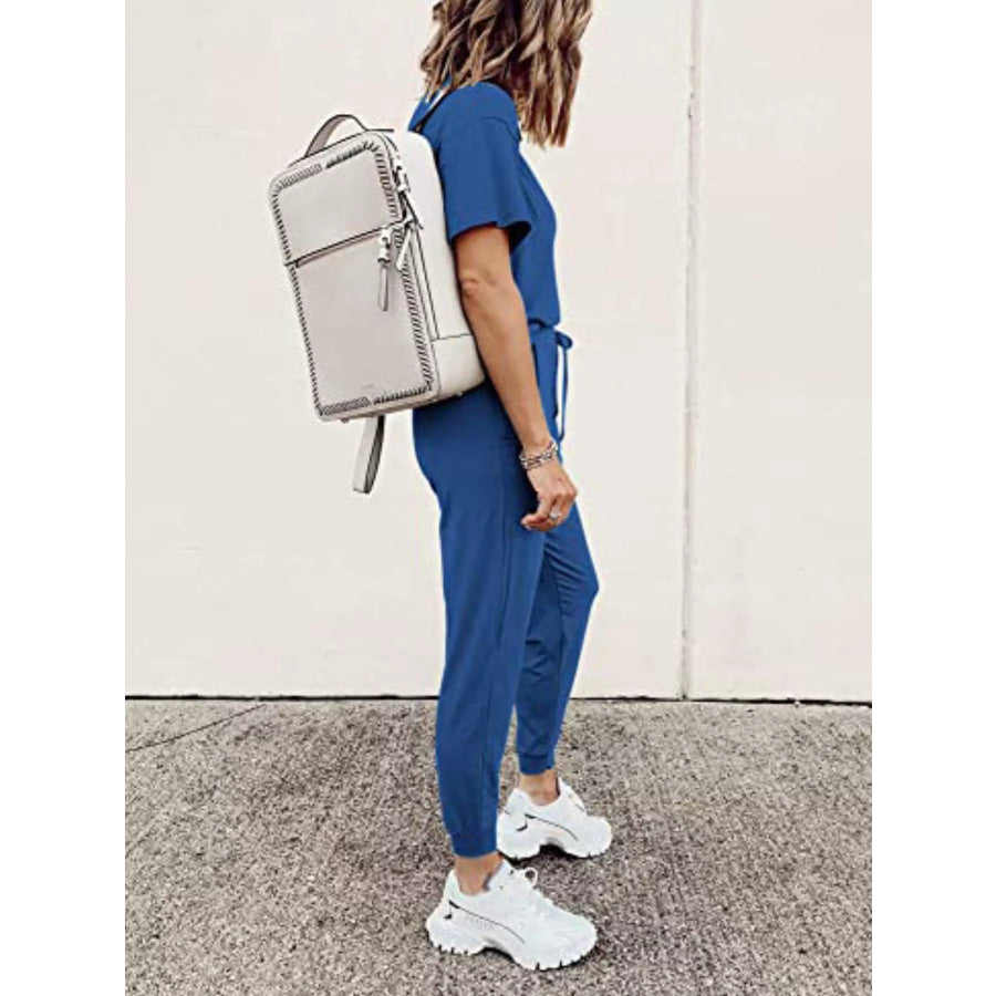 Full Size Round Neck Top and Drawstring Pants Set Plus Size Apparel and Accessories