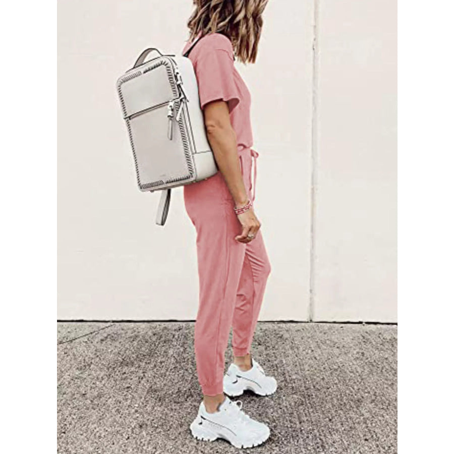 Full Size Round Neck Top and Drawstring Pants Set Plus Size Apparel and Accessories