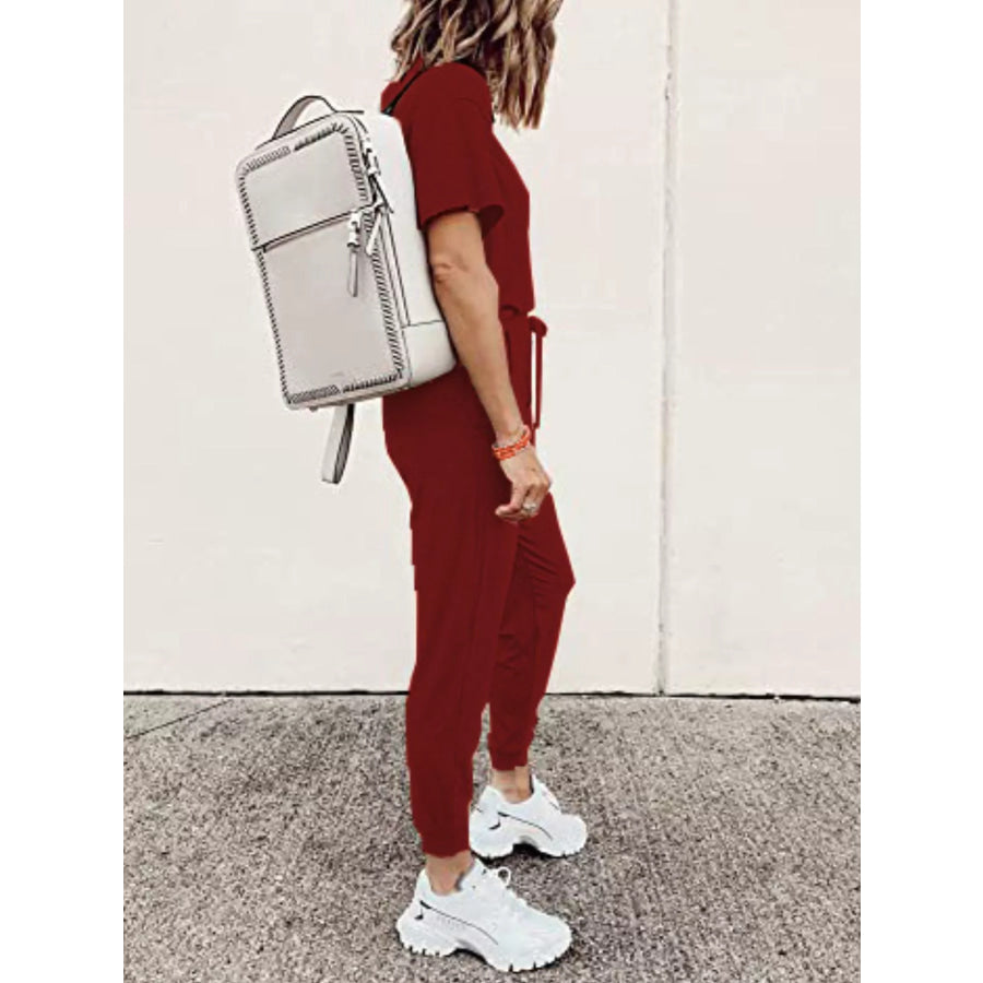 Full Size Round Neck Top and Drawstring Pants Set Plus Size Apparel and Accessories