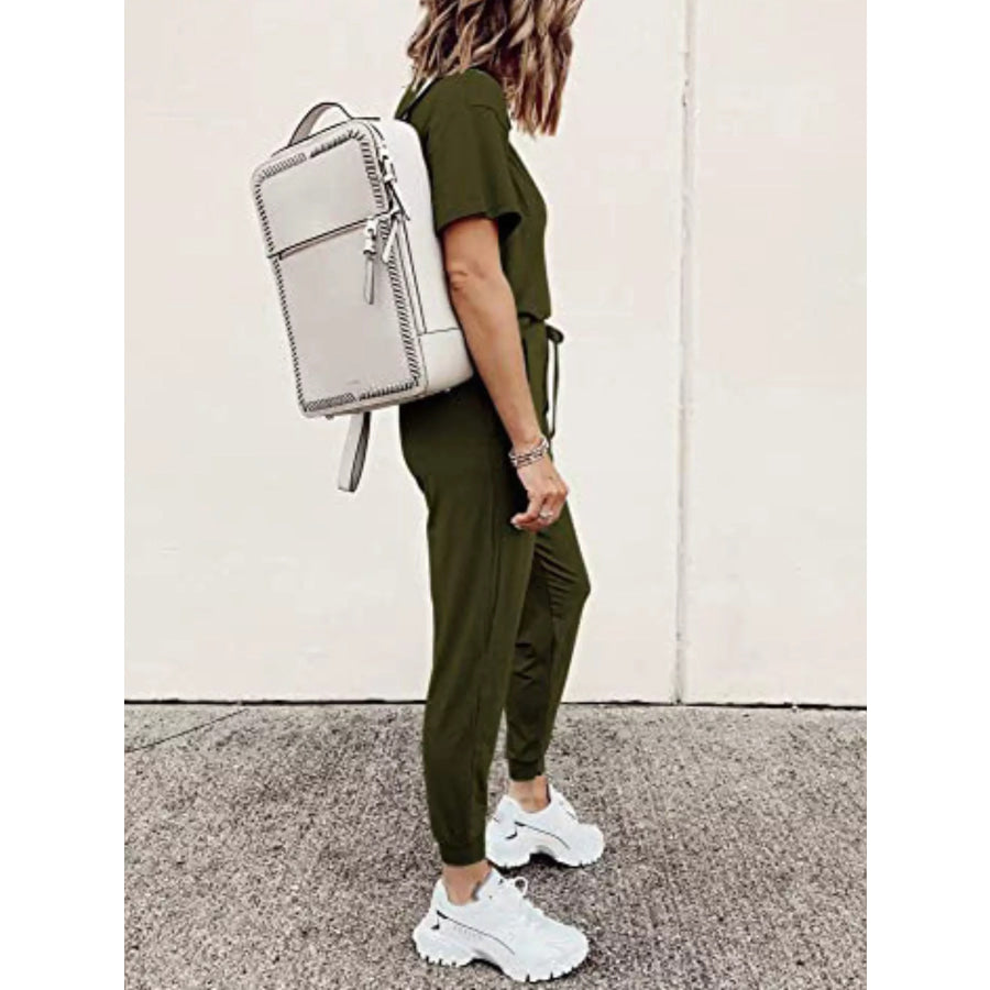 Full Size Round Neck Top and Drawstring Pants Set Plus Size Apparel and Accessories