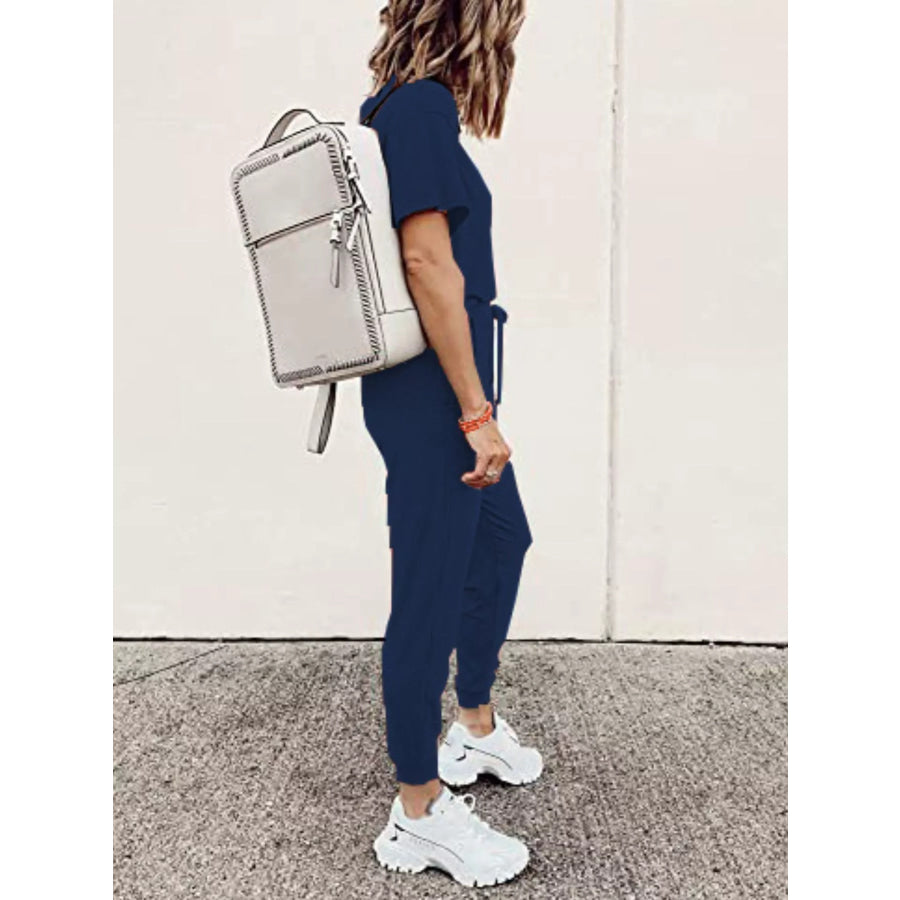Full Size Round Neck Top and Drawstring Pants Set Plus Size Apparel and Accessories