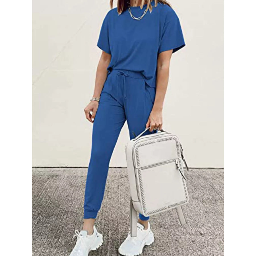 Full Size Round Neck Top and Drawstring Pants Set Plus Size Apparel and Accessories