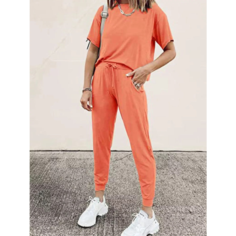 Full Size Round Neck Top and Drawstring Pants Set Plus Size Watermelon Red / S Apparel and Accessories