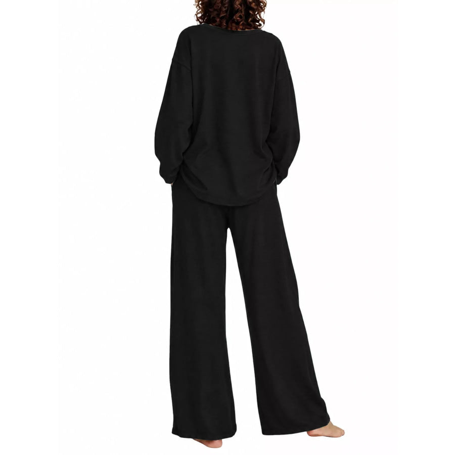 Full Size Round Neck Top and Drawstring Wide-Leg Pants Set Plus Apparel Accessories