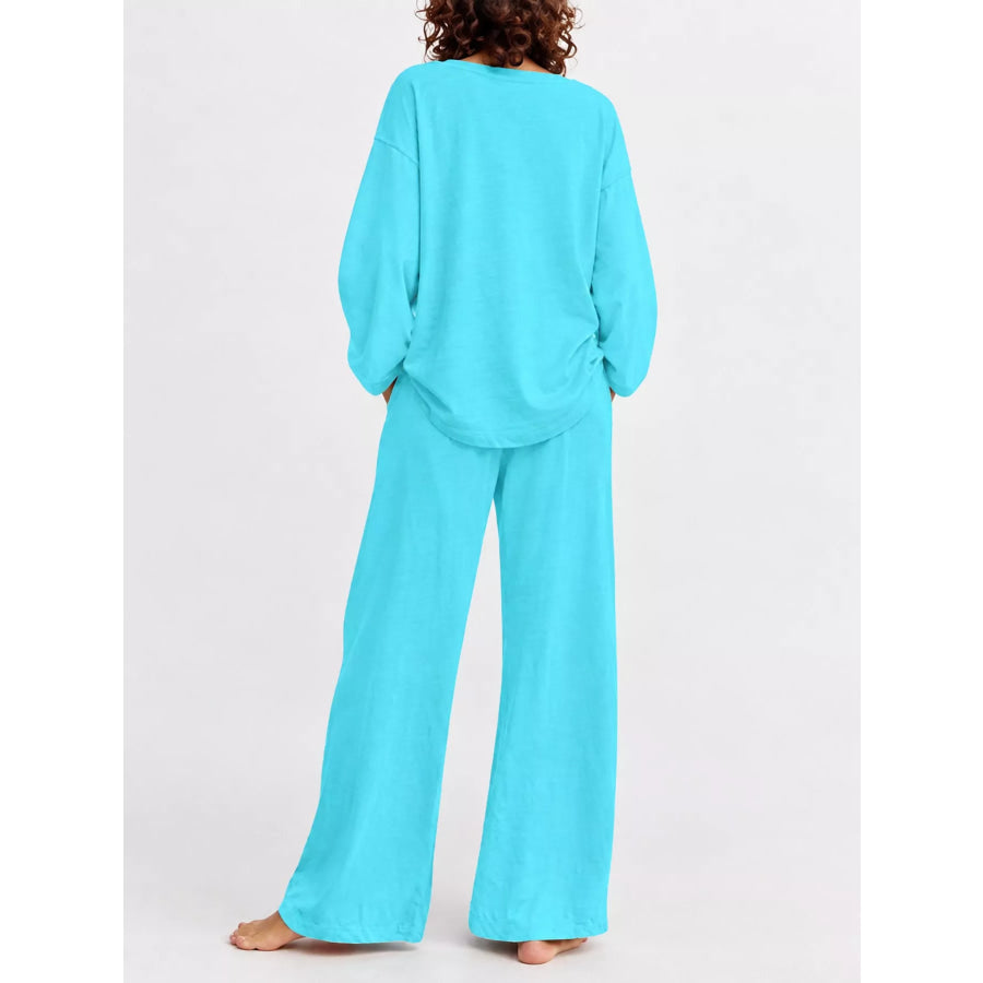 Full Size Round Neck Top and Drawstring Wide-Leg Pants Set Plus Apparel Accessories