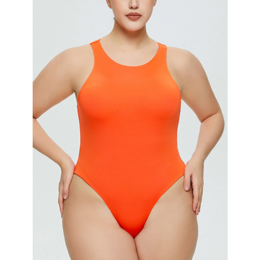 Full Size Round Neck Wide Strap Bodysuit Orange / S Apparel and Accessories