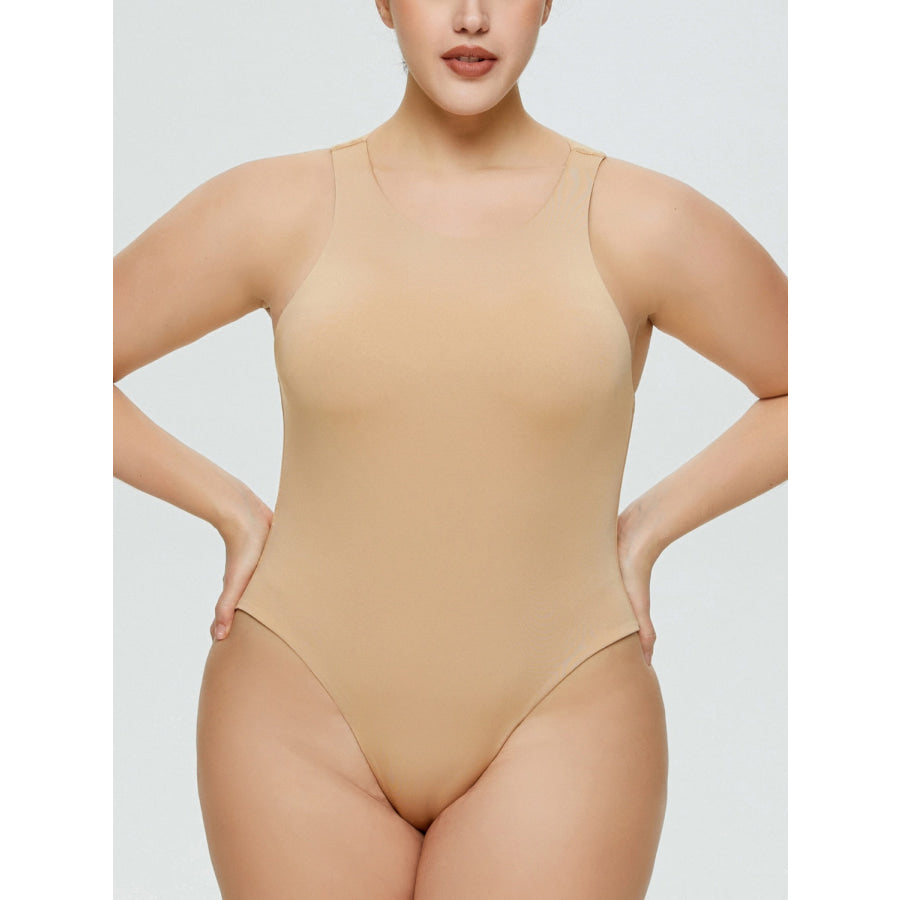 Full Size Round Neck Wide Strap Bodysuit Tan / S Apparel and Accessories