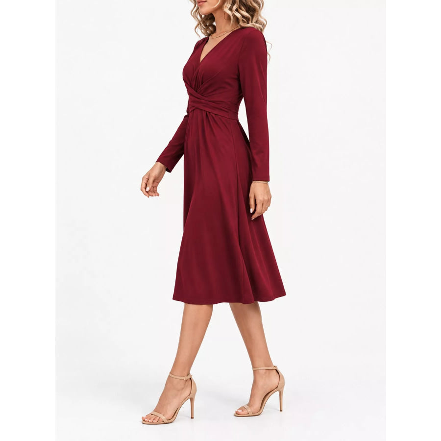 Full Size Ruched Front Midi Dress Plus Apparel and Accessories