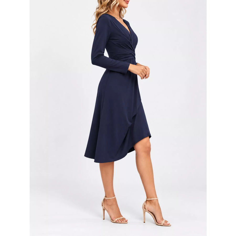 Full Size Ruched Front Midi Dress Plus Apparel and Accessories