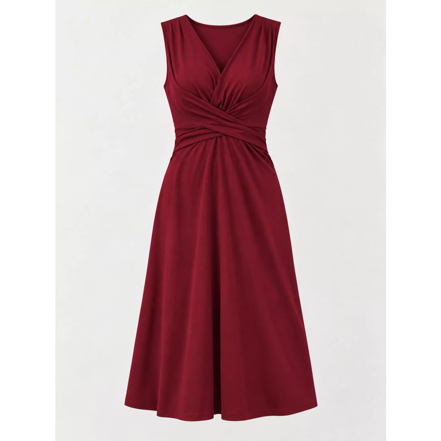 Full Size Ruched Front Midi Dress Plus Apparel and Accessories