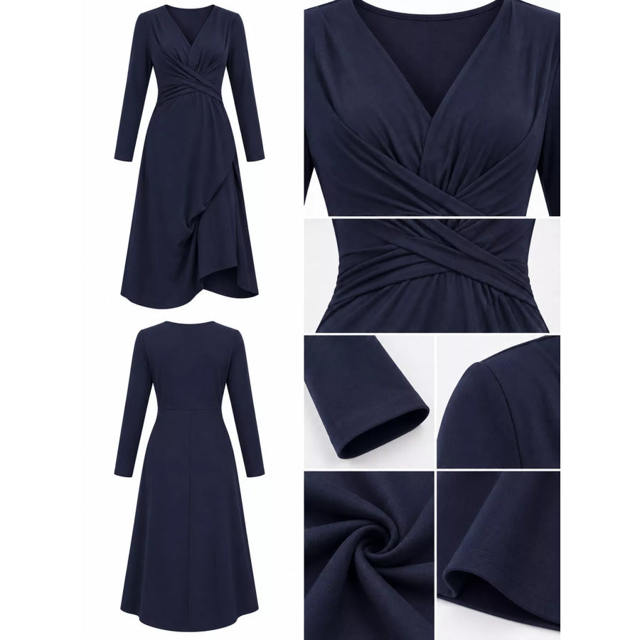 Full Size Ruched Front Midi Dress Plus Apparel and Accessories