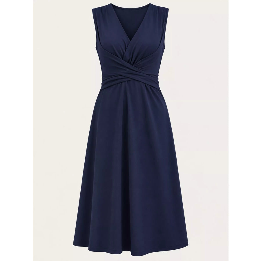 Full Size Ruched Front Midi Dress Plus Apparel and Accessories
