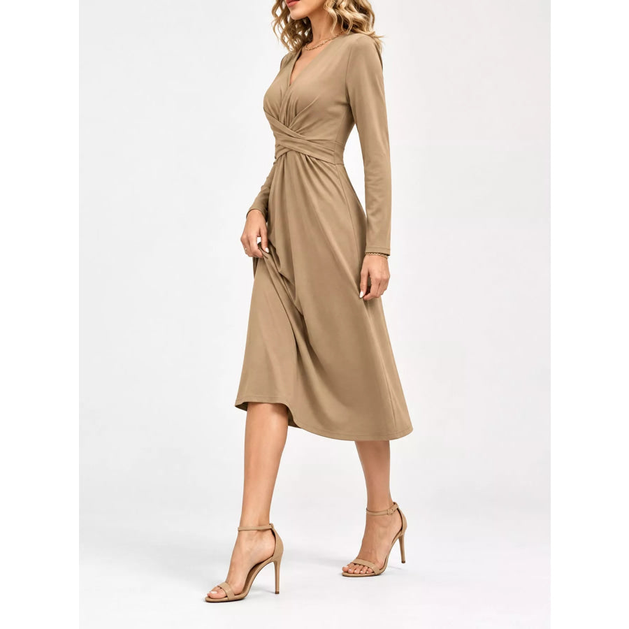 Full Size Ruched Front Midi Dress Plus Apparel and Accessories